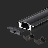 thumbnail of 2m LED Aluprofil Alu Schiene T Profil Kanal System für LED-Streifen inkl. Schwarzer Abdeckung Profil D-S