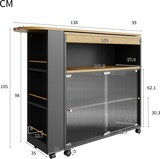 thumbnail of Bartisch ausziehbar 204x39x105 cm mit Stauraum Schiebetüren und LED-Beleuchtung auf Rollen, MDF Stehtisch Kücheninsel, Schwarz