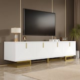 thumbnail of TV-Schrank 160x38x44 cm mit strukturierten Türen, goldenen Akzenten, verstellbaren Füßen und integriertem Stauraum