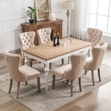 thumbnail of Polsterstuhl Esszimmerstuhl Samt Beige 95x64x54 cm mit verstellbaren Massivholzbeinen Türklopfer Ziernägel elegantes Design