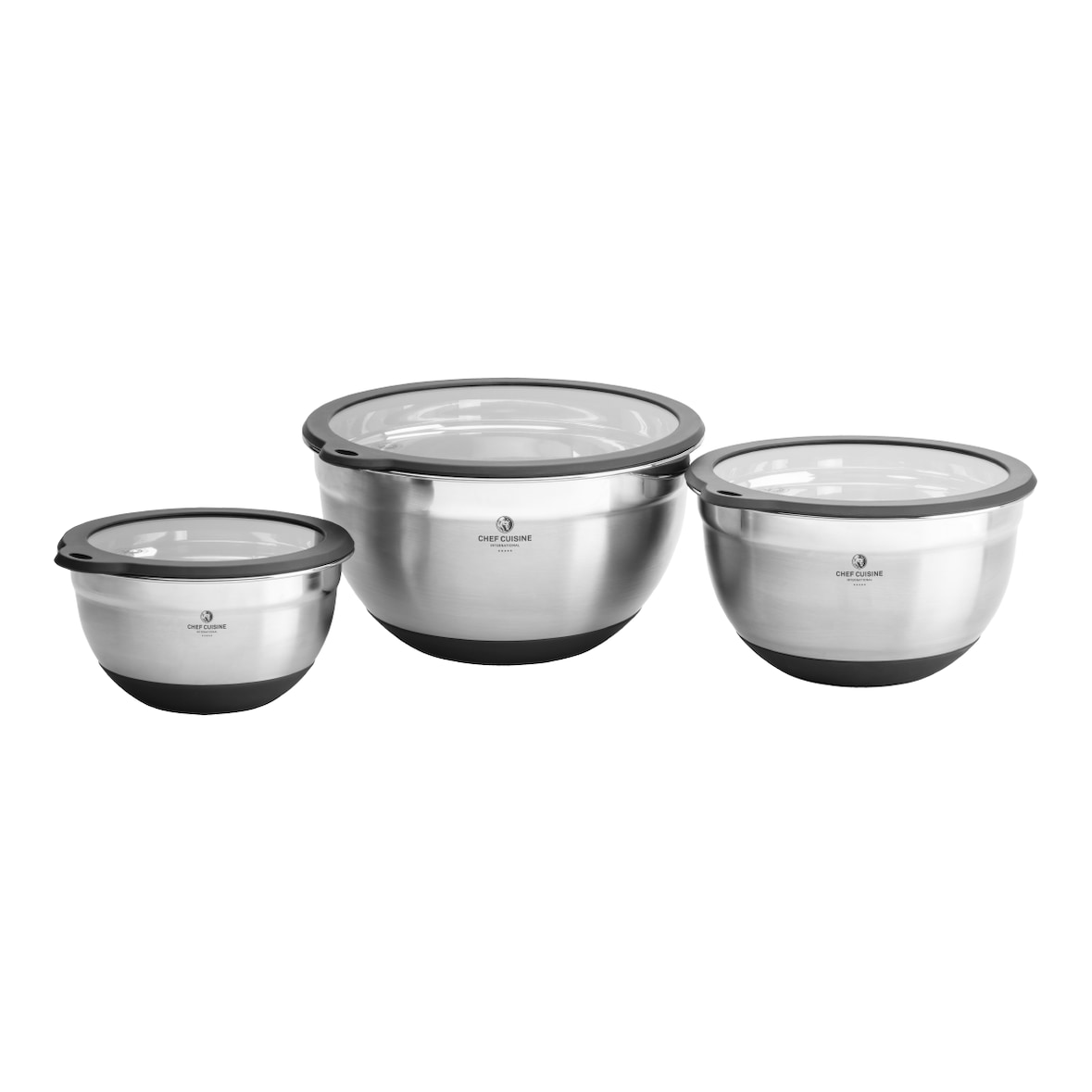 CHEF CUISINE Edelstahl-Schüsseln, 3er Set, Glasdeckel, Langlebig, Lebensmittelecht