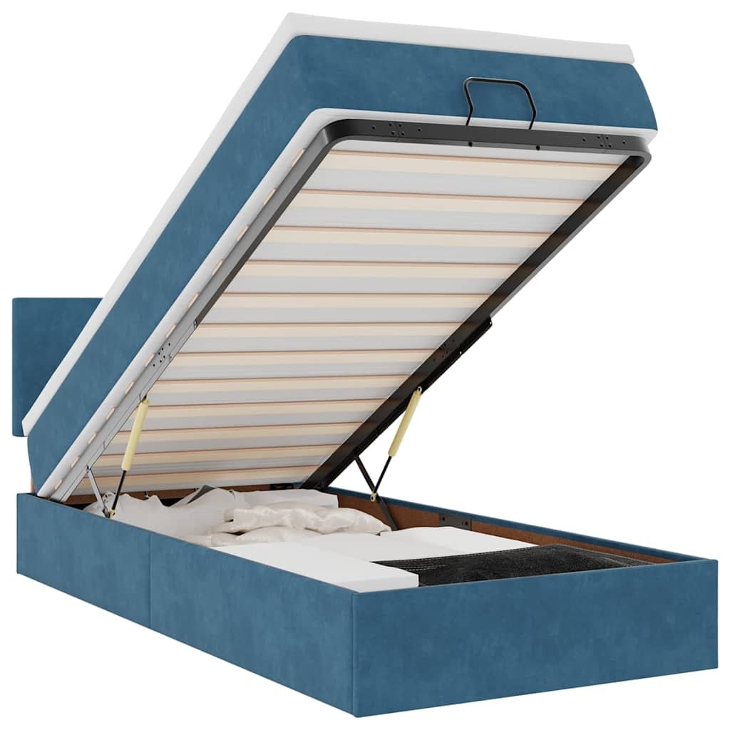 vidaXL Ottoman-Bett mit Matratze & LEDs Dunkelblau 90x200 cm Samt