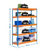 thumbnail of SimonRack Industrieel rek, 2000x1200x450 mm, 300 kg buigpunt, 5 metalen legborden, garagerek, Blauw/Oranje/Galvaniseerd- Bricoforte