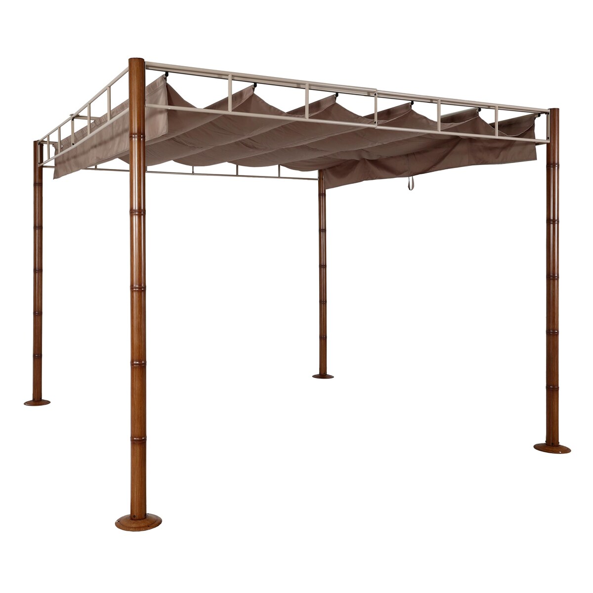 Mendler Pergola HWC-L42, Garten Pavillon Terrassenüberdachung, stabiles 7cm-Metall-Gestell 3x3m Bambus-Optik ~ taupe-braun