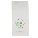 thumbnail of 1000 Bäckerfaltenbeutel Brötchentüten Papier 12+5x25cm "Gönn dir was" weiß