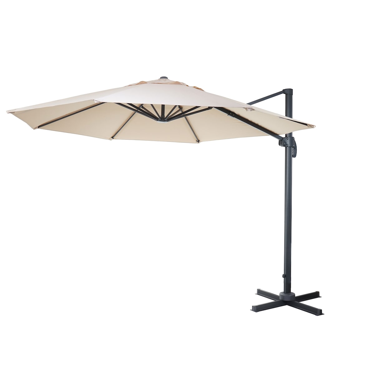 Gastronomie-Ampelschirm HWC-A96, Sonnenschirm, rund Ø 4m Polyester/Alu 27kg ~ creme ohne Ständer