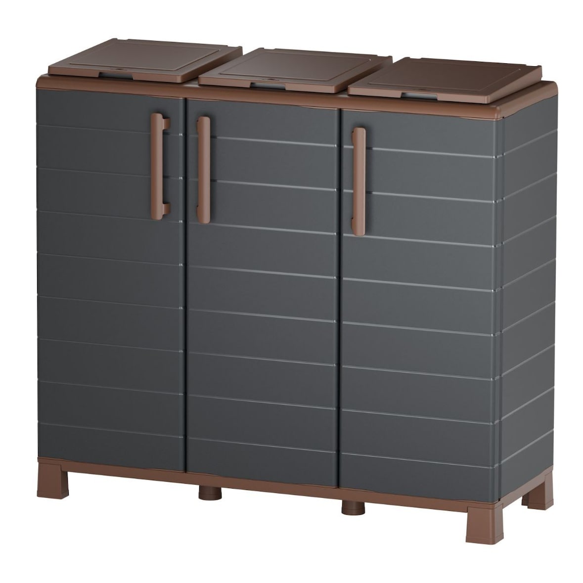 Abri Poubelles 3 Sacs Anthracite - Armoire Cache Poubelle de Tri Sélectif 102 x 37 x 90 cm Terrazza, Ristorante Art Plast