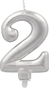 thumbnail of 12 Zahlenkerzen mit Halter 7 cm silber `2`