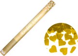 Ein goldener Konfetti-Popper mit Herzkonfetti.