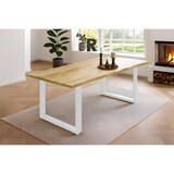 thumbnail of Esstisch Baumkante massiv Akazie eichefarben 160 x 85 weiß NIAH