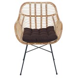 thumbnail of Silla de comedor HWC-P17, silla de cocina silla de mimbre sillón de ratán silla de ratán, Kubu ratán metal ~ tapicería marrón