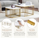 thumbnail of Merax 2er Set quadratische Hochglanz-Marmoroptik-Couchtische, ineinander schiebbare Tische mit goldenen Beinen, 70x70x45cm und 50x50x36,5cm, Weiß