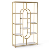 thumbnail of COSTWAY Libreria a 5 ripiani, scaffale aperto indipendente, espositore con struttura in metallo(bianco e oro, ovale)