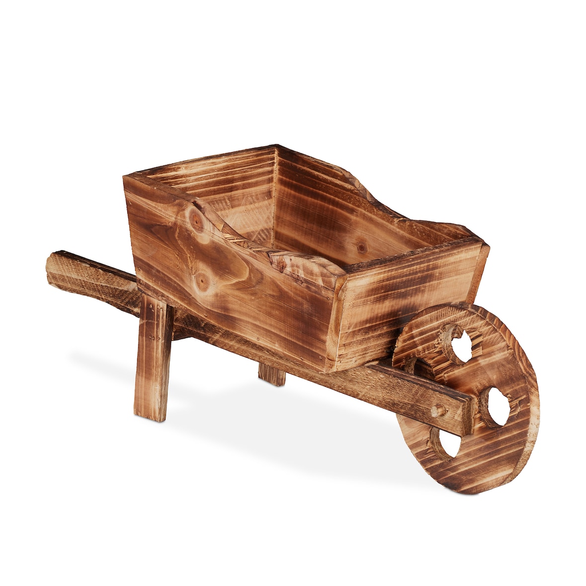 Relaxdays Pflanzschubkarre, gebranntes Holz, Gartendeko, Vintage Design, zum Bepflanzen, HxBxT: 19 x 47 x 15 cm, natur