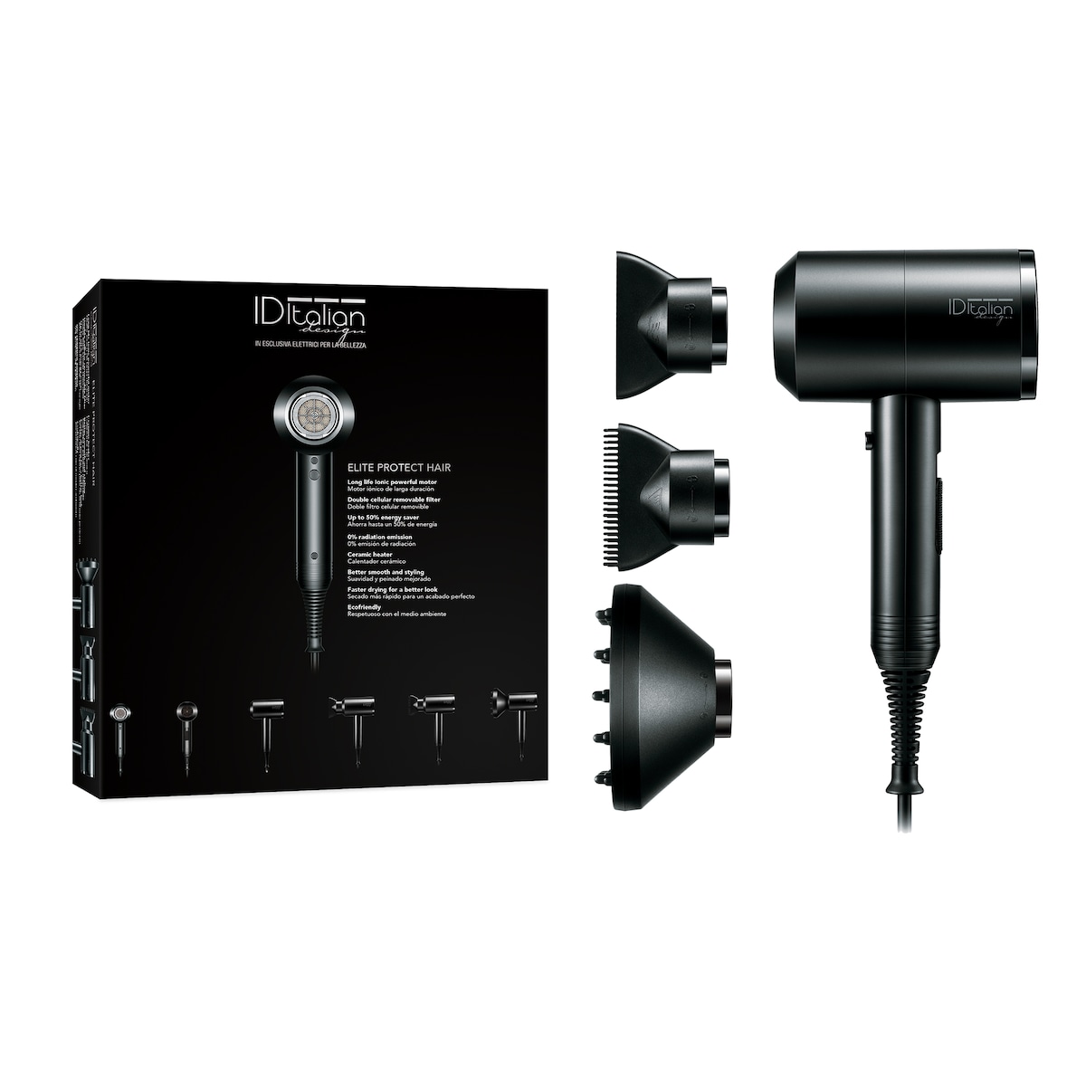Haartrockner Italian Design Protect Hair Long Life schwarz