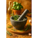 thumbnail of Vijzel met Stamper - Graniet - Ø 13 x 9 cm - Grijs - Mortier en Stamper Gepolijst