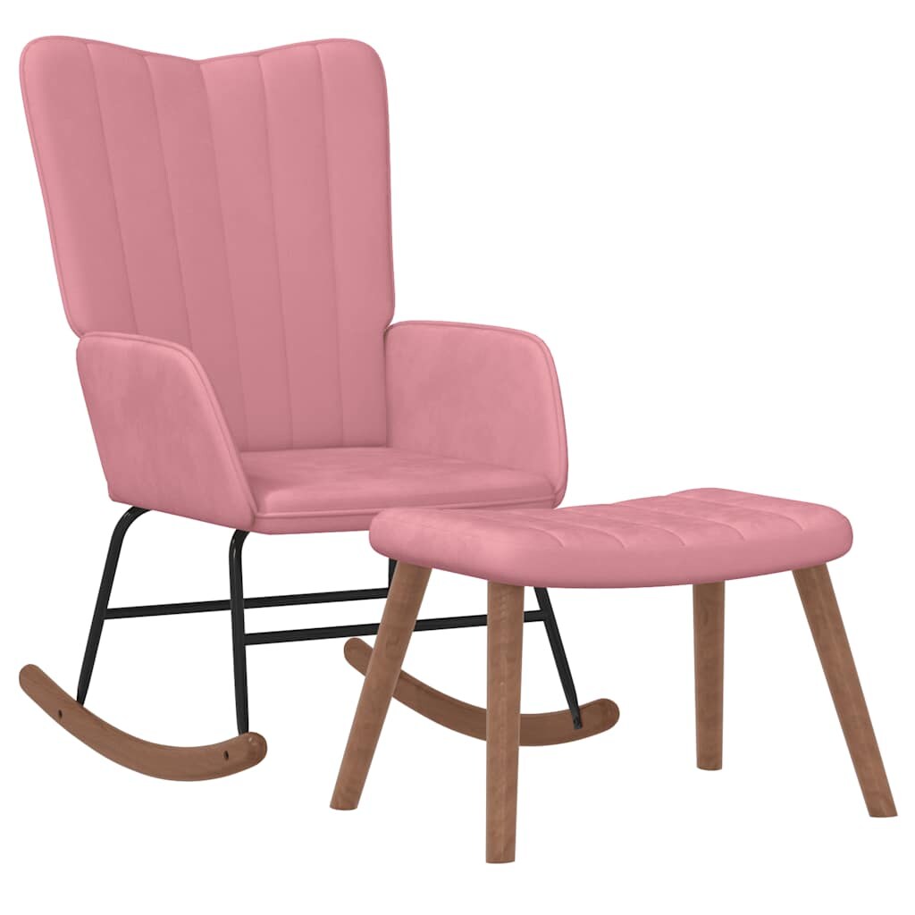 vidaXL Schaukelstuhl mit Hocker Samt Rosa