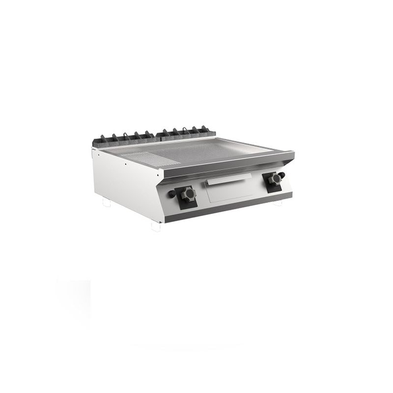 Mareno M1-900 Gas-Backplatte mit 2/3 glatter und 1/3 gerippter mattverchromter Platte, 80cm