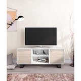 thumbnail of TV-Schrank 140 mit 2 Türen, Wohnzimmer, Modell WIND, Strukturfarbe Weiß, Türen Farbe Eiche, Maße 137x40x57cm hoch. _ TV140WINDBLROTALL