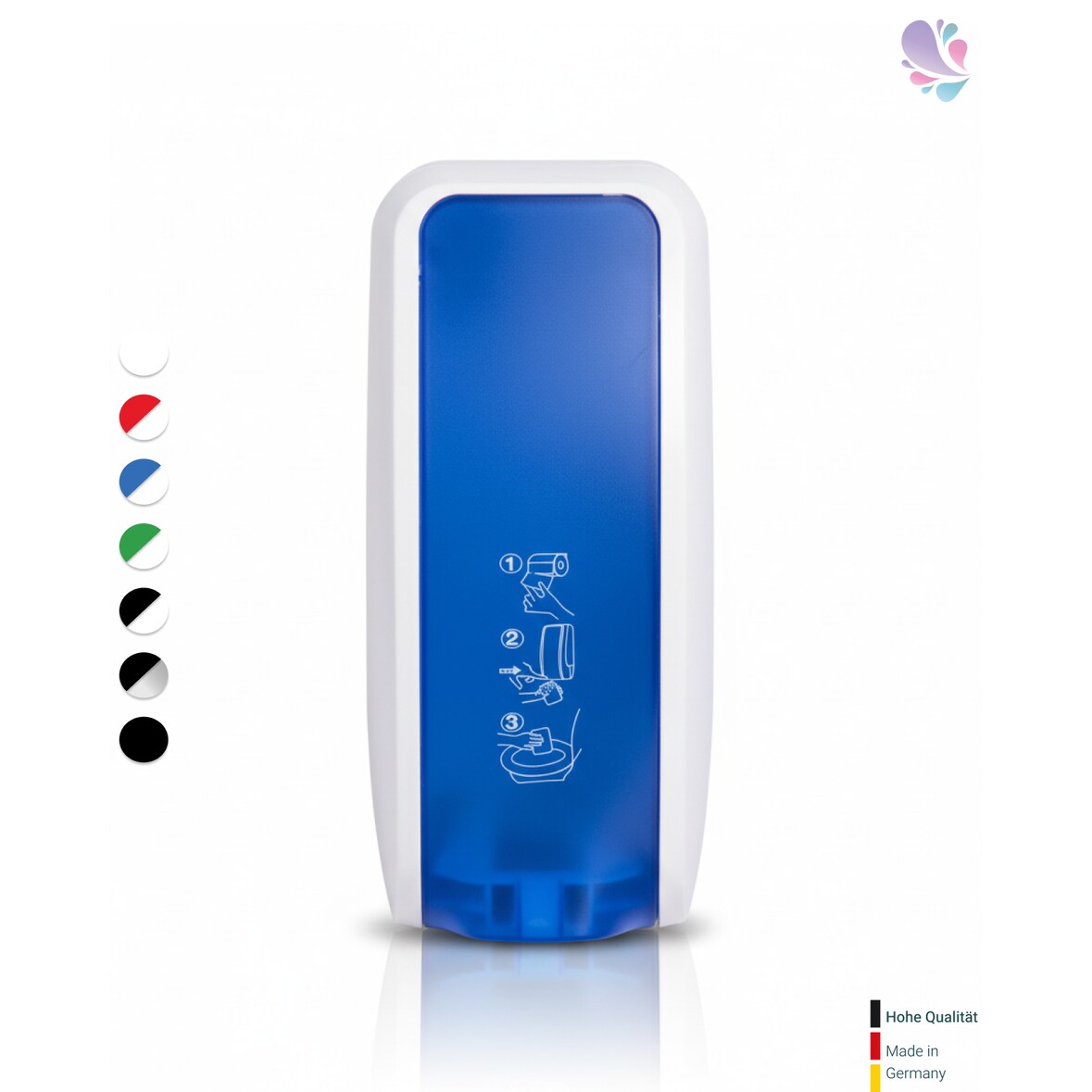 Spender für Toilettensitzreinigung MANUELL bis zu 1.000 Anwendungen je 1-Liter, blitzschneller Kartuschenwechsel, Blanc Cosmos