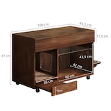 thumbnail of Merax Mobiler Katzentoiletten-Schrank auf Rollen, Kommode mit Stauraum, Sandauffangschale & Futternäpfen, 100x45.5x67cm, Nussbaum