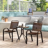thumbnail of 3-teiliges Gartenmöbel-Set – 2 stapelbare Stühle & Tisch mit gehärteter Glasplatte, Stahlrahmen, Dunkelbraun für Terrasse oder Balkon