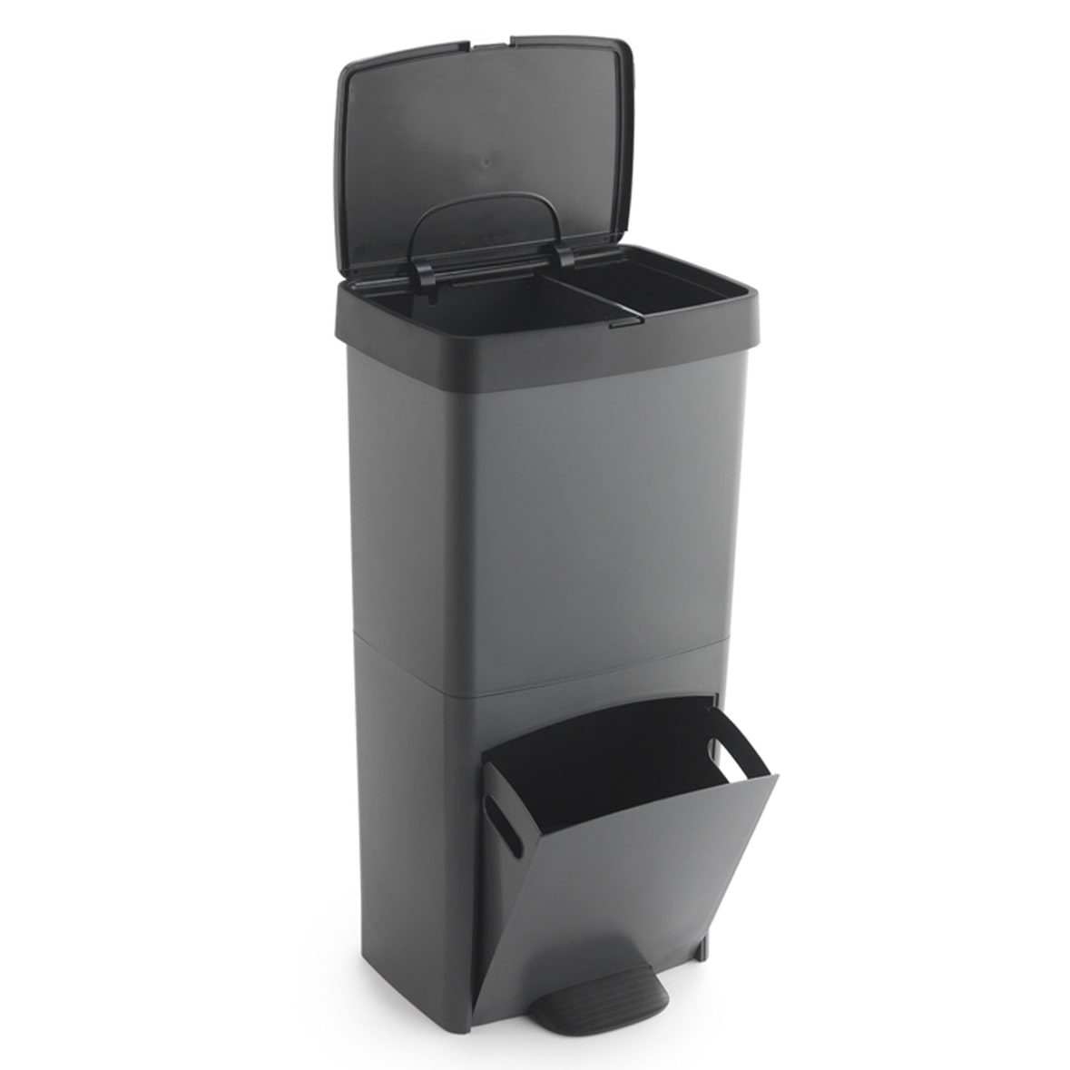 WellHome - Cubo de basura Vertical 70L de 2 Compartimentos (40L + 30L) Antracita