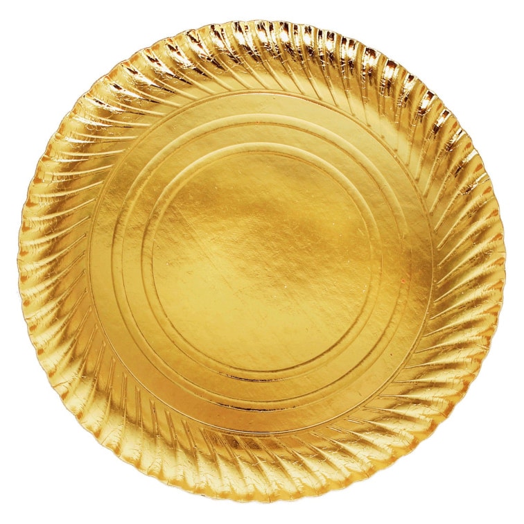 MONOUSO - Prato de Cartão Redondo Dourado 30 cm (5 Uds)