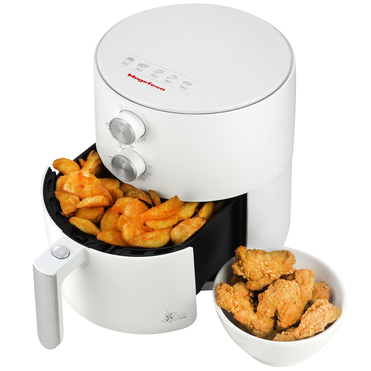 Magefesa Calea - Freidora de Aire Blanca de 3L, 1500W, Control de Temperatura, Multifunción, Cocina Sana, Base Antideslizante, Libre de BPA