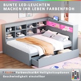 thumbnail of Massivholzsofa 140x200 cm mit Stauraum, USB-Anschluss, LED-Beleuchtung, Schubladen, Regale – modernes Schlafsofa Möbel Grau für Schlafzimmer