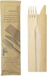 thumbnail of MONOUSO - Set di posate in bambù Forchetta, Coltello e Tovagliolo 17cm (24 Pezzi)