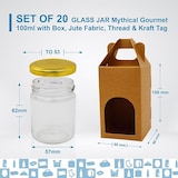 thumbnail of Pack de 20 frascos de vidro vazios de 100 ml com tampa, caixas, tecido, fio de juta e etiquetas kraft