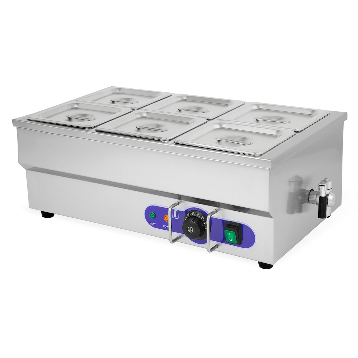 VERTES Scaldavivande a Bagnomaria Elettrico Professionale(1500 W, 6 x Contenitori 1/6GN, 6 x 1,6 L con Coperchio, Rubinetto di Scarico, Acciaio Inox)