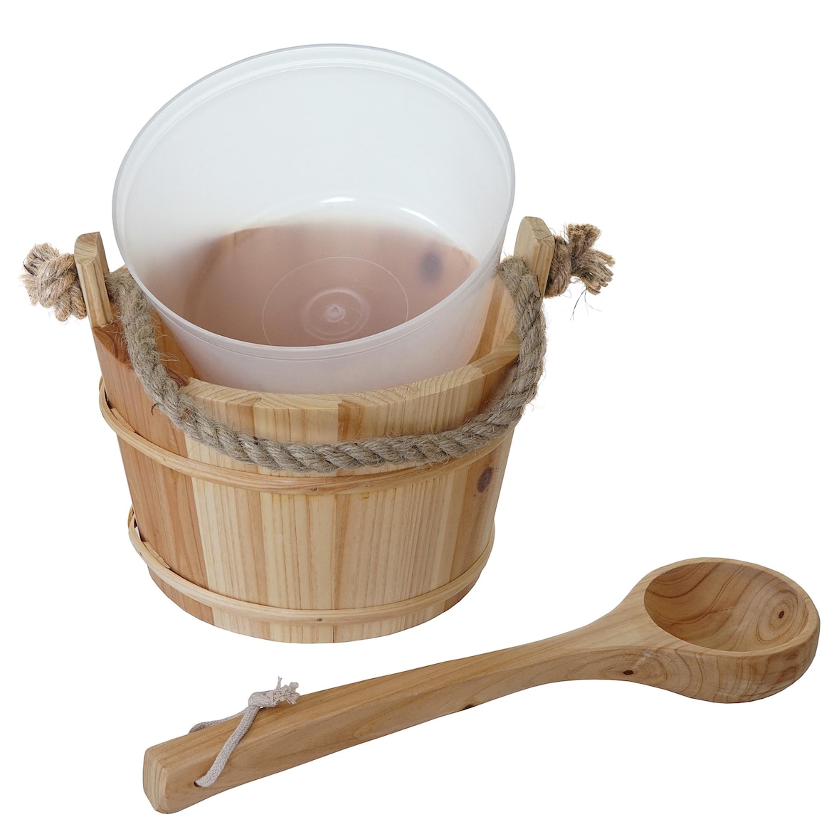 Secchio per sauna con inserto HWC-B26, accessori sauna secchio per sauna mestolo per infusione, legno di pino 3,5 L ~ marrone chiaro