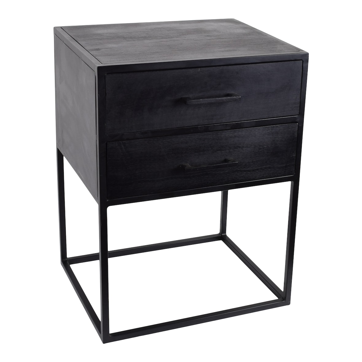 LOFT42 Evi Industrieel Nachtkastje met 2 lades - Zwart Mangohout - Metaal - 60x45x38