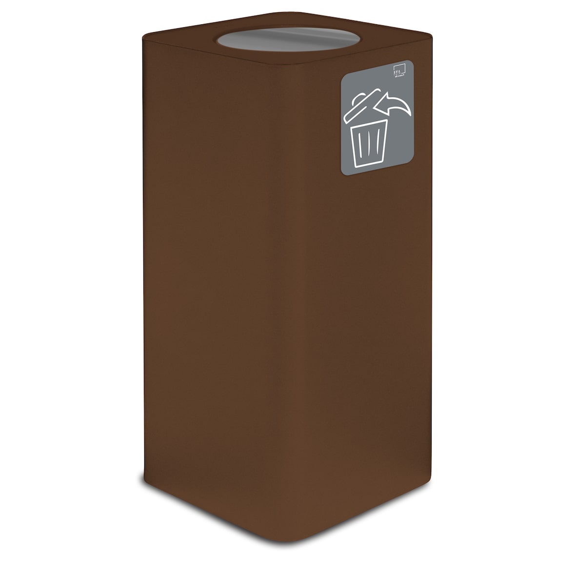 Stil Casa PURE afvalbak, gelakt staal, 38x38xh. 80 cm, met magnetisch pictogram, kiepdeksel, 100 liter, corten.