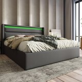 thumbnail of Hydraulisches Polsterbett mit LED-Beleuchtung, Fernbedienung, großem Stauraum, modernes Funktionsbett, PU-Material 160 × 200, Grau