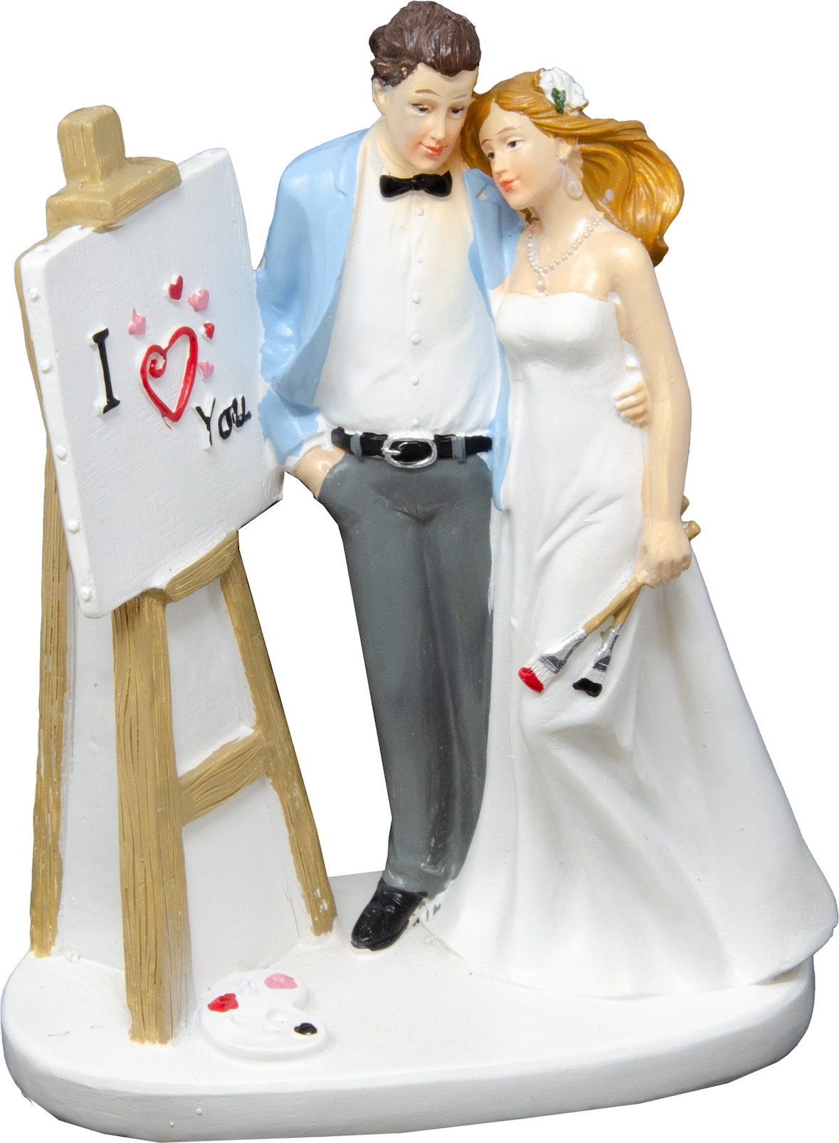 Hochzeitspaar mit Staffelei aus Polyresin - I Love You