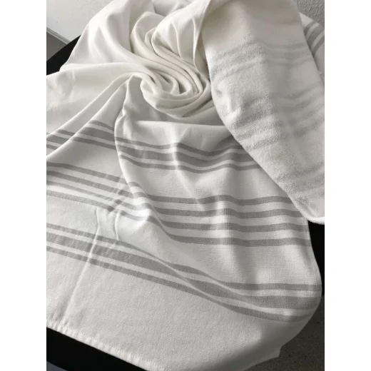 Hamamtuch/Saunatuch 100% Baumwolle 70 x 180 cm Weiss-Grau