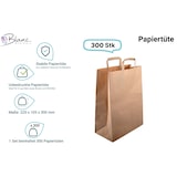 thumbnail of Papiertüten groß, 300 Stück Papiertaschen, Papiertragetaschen braun, 22 x10,5 x 30 cm, flacher Henkel, umweltfreundlich