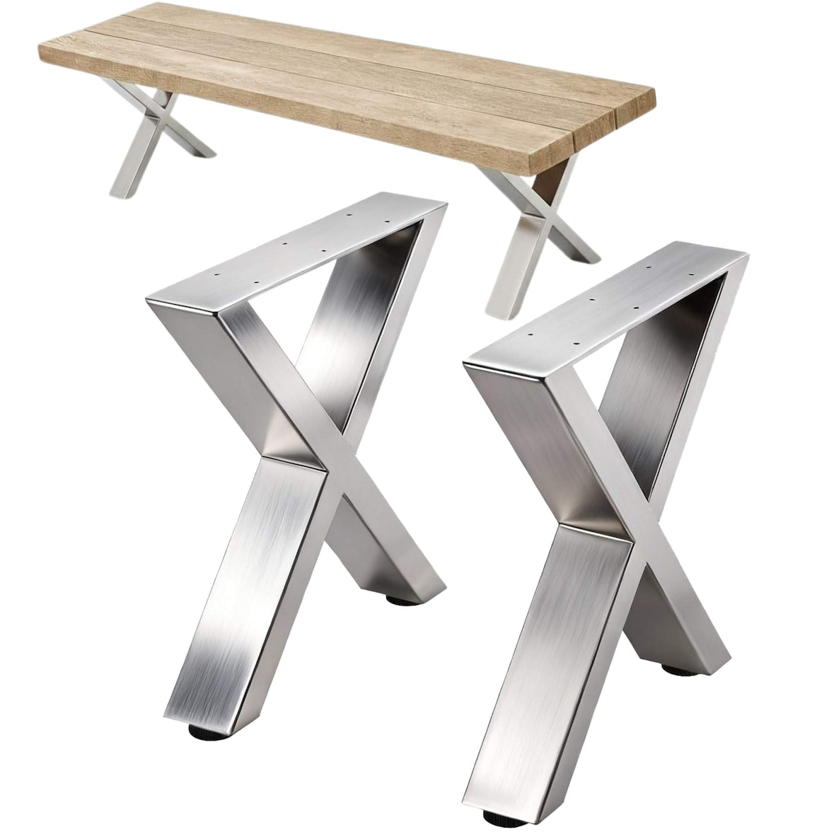 DanDiBo 2x Bankgestell Edelstahl 43 x 40 cm Bank Füße Bankbeine 96677 Bankkufen Couchtisch Tisch Beine Tischgestell