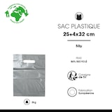 thumbnail of Saco plástico cinzento com pegas recortadas de PEBD reciclado 25x32 cm por 1000 - Gimex