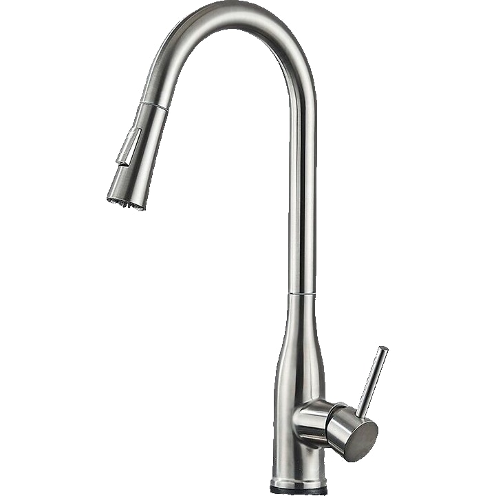 JANA | Rubinetto da cucina estensibile Premium in acciaio inox argento spazzolato | Rubinetto miscelatore ad alta pressione girevole a 360° 2 attacchi