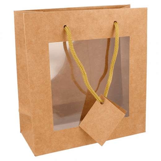 Sacs kraft avec anse et fenêtre 18 + 8 x 19 cm x 10 pcs 39 grammes