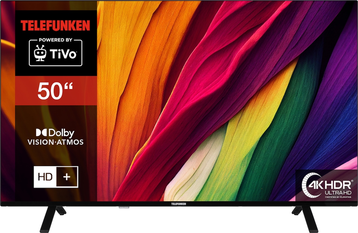 Telefunken 50 Zoll Fernseher Smart TV (4K UHD, HDR Dolby Vision, Dolby Atmos, 6 Monate HD+ inkl.)