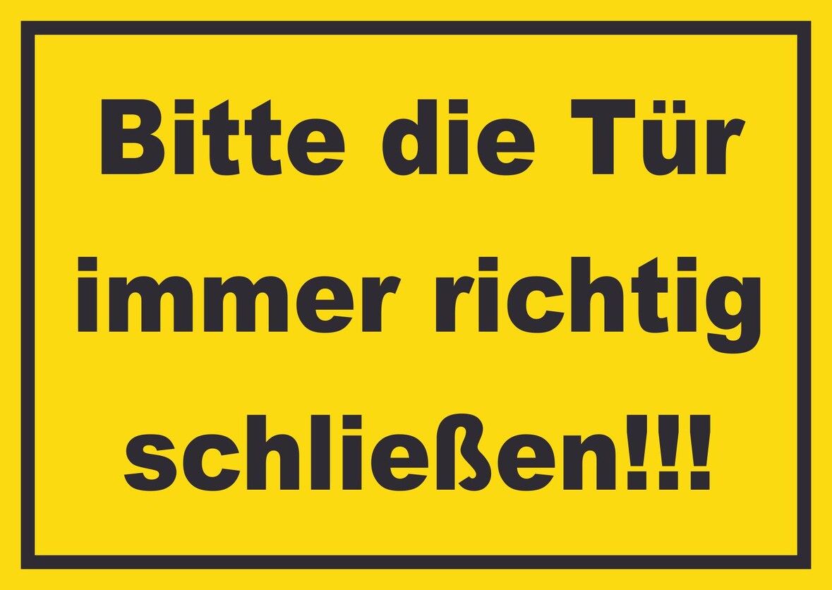 Schild Bitte die Tür immer richtig gelb-schwarz A3 Rückseite selbstklebend