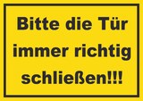 thumbnail of Schild Bitte die Tür immer richtig gelb-schwarz A3 Rückseite selbstklebend