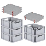 thumbnail of PROREGAL SparSet 5x Eurobox NextGen Grip mit Auflagedeckel & 4 roten Verschlüssen, HxBxT 17x30x40cm, 16L, Grau, Griffe offen, Eurobehälter