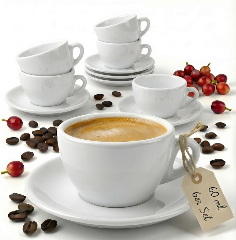 Muvell 6x Espressotassen á 60 ml | weiß | Italian Style | extra dickwandig mit 0,8 cm & schwere Ausführung | Set mit Untertassen - Geschenkset