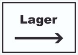 thumbnail of Lager Schild mit Text und Richtungspfeil rechts Storage Warenlager waagerecht A0 Rückseite selbstklebend